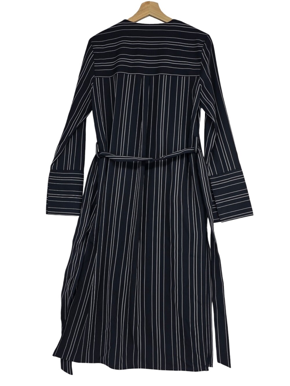 Zara Navy Stripe Duster Cardigan Side Slit Tie Waist Minimalist Coastal Small - Picture 12 of 15